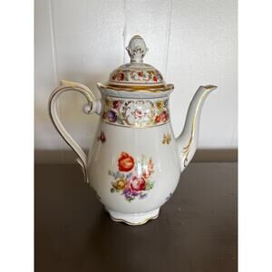 Schumann Bavaria Empress Dresden Flowers Coffee Pot Gold Gilt Floral Germany